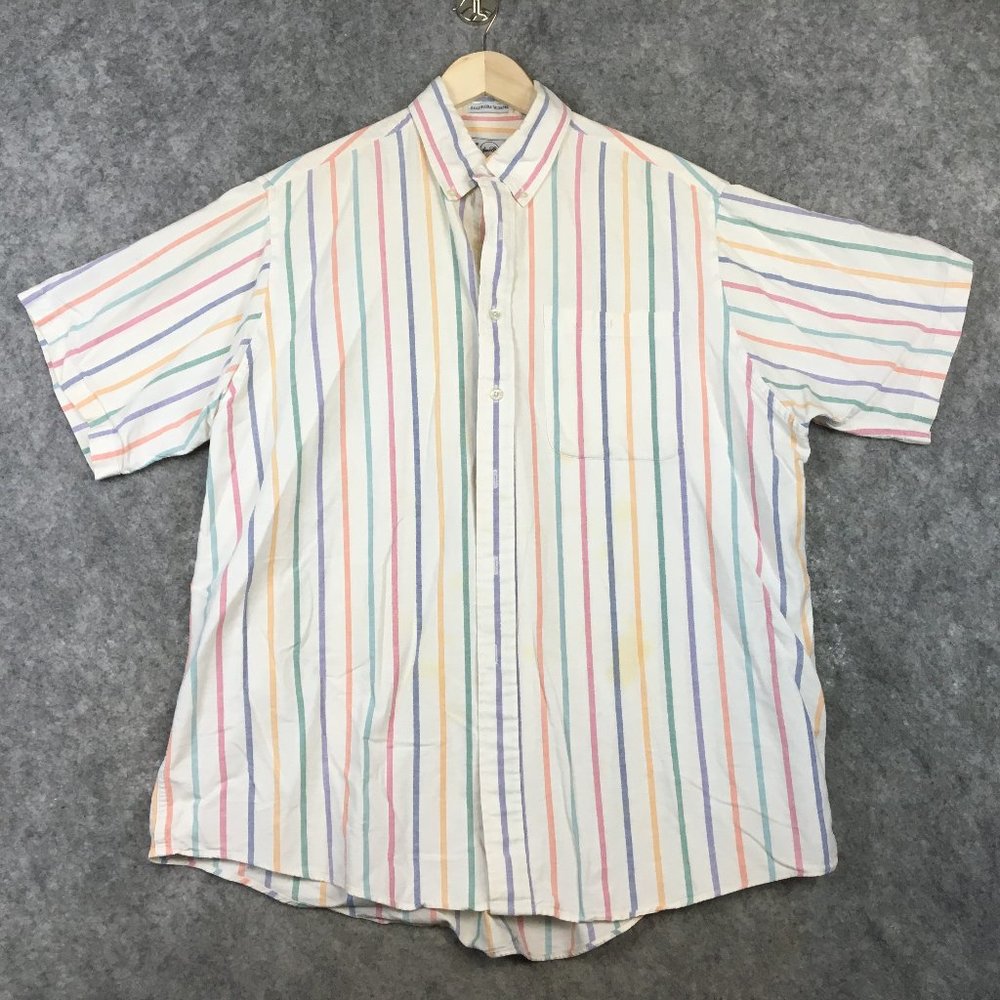 Vintage Button Down Shirt XL Pastel Striped Vertical White Short Sleeve Single